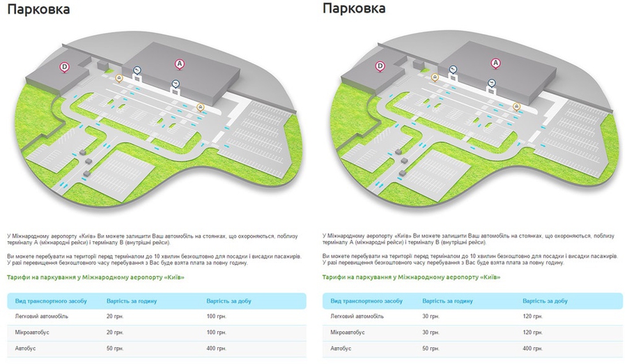 Старые и новые тарифы на парковку рядом с аэропортом "Киев"