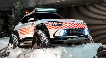 Genesis has turned the GV60 crossover into a mountain rescue vehicle with rubber tracks instead of wheels