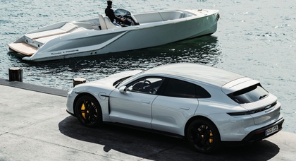 First Frauscher x Porsche eFantom electric sports boat with the future Macan EV technology inside ready to cast off with a price tag of €561,700