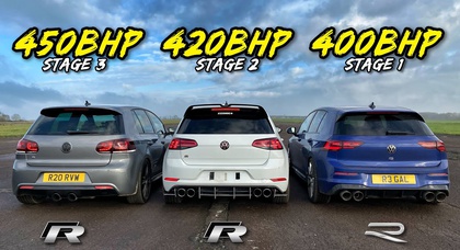 Three generations of Volkswagen Golf R cars go head-to-head in a drag race - which will come out on top?