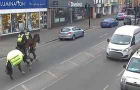Polizei zu Pferd erwischt abgelenkten britischen Autofahrer beim Telefonieren