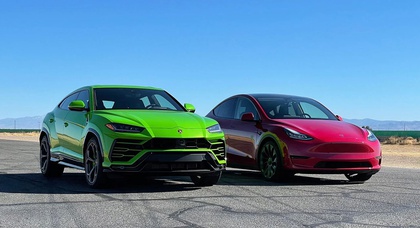Lamborghini Urus vs. Tesla Model Y Performance: спорткроссоверы сравнили в ускорении на прямой