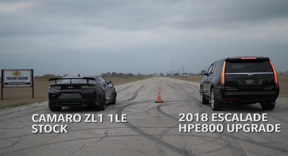 «Заряженный» Cadillac Escalade сравнили в дрэге с Chevrolet Camaro ZL1