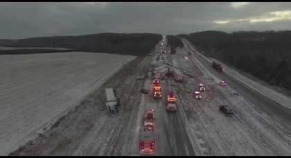 Дрон снял последствия ДТП с 60 автомобилями
