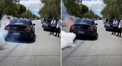 Неудачная пробуксовка на Mercedes-AMG завершилась возгоранием автомобиля