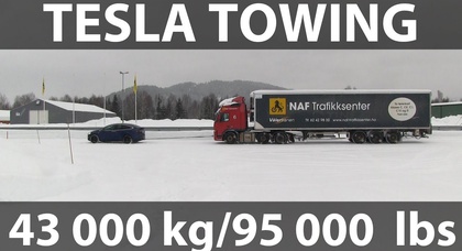 Посмотрите как Tesla Model X буксирует фуру