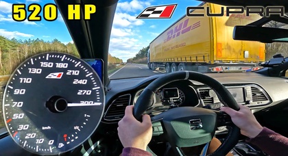 520 hp SEAT Leon Cupra pushed the speedometer to its limits on an autobahn top-speed run