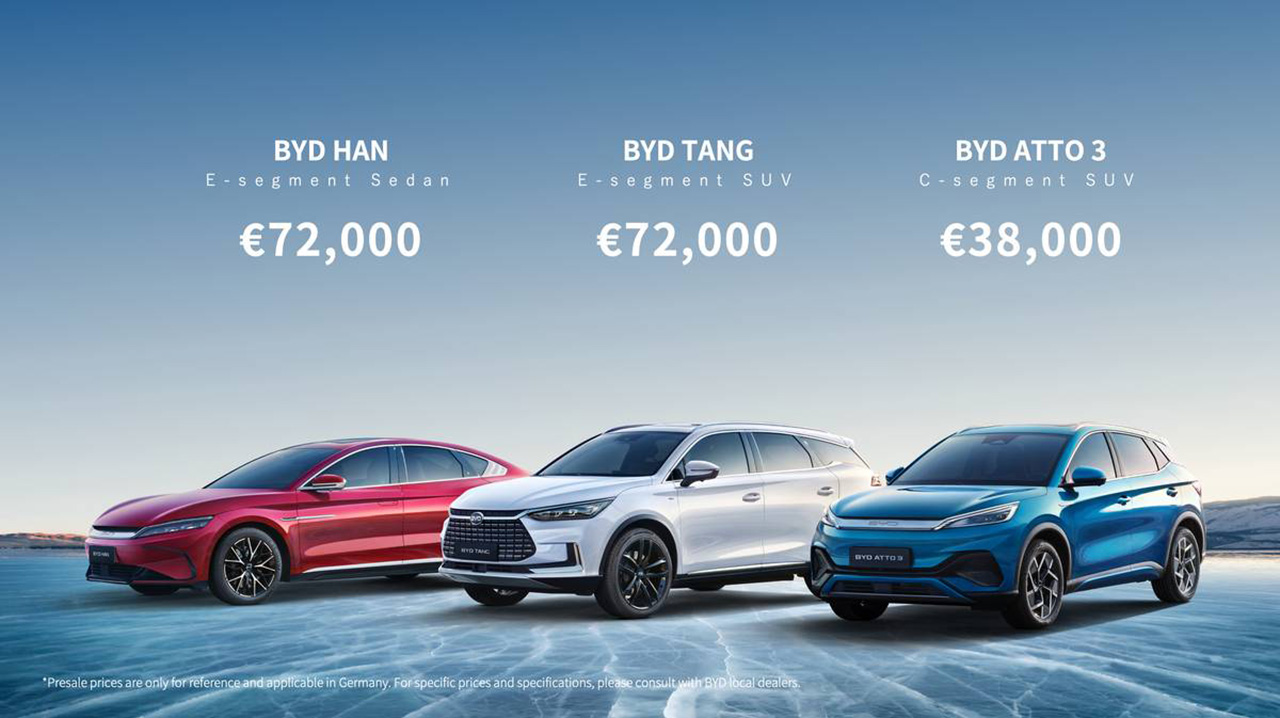 BYD, ein chinesischer Autohersteller, hat drei Elektrofahrzeuge für den europäischen Markt vorgestellt und ihre Vorverkaufspreise bekannt gegeben