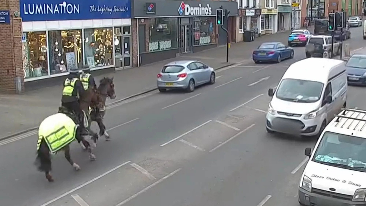 La police à cheval attrape un conducteur britannique distrait au téléphone portable